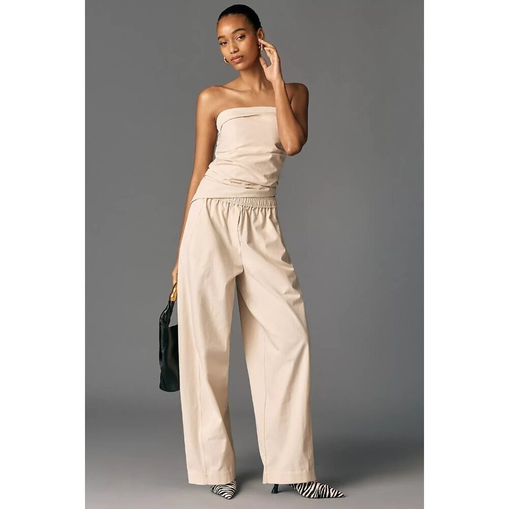Maeve Sporty Poplin Pull-On Trousers L